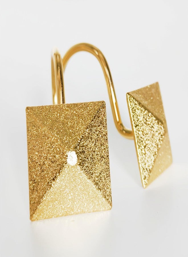 EleCharm Gorgeous Gold Shower Curtain Hooks Rings, Set of 12 Brass Decorative Shower Hanger Rings Metal Rustproof for Bathroom Curtain Rods (Square Pyramid) - Image 4