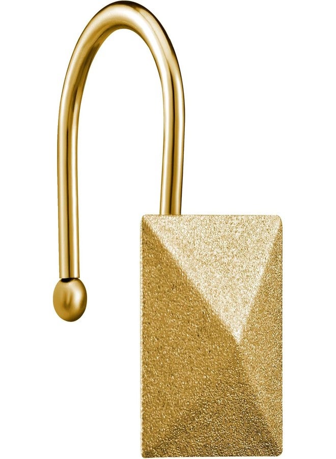 EleCharm Gorgeous Gold Shower Curtain Hooks Rings, Set of 12 Brass Decorative Shower Hanger Rings Metal Rustproof for Bathroom Curtain Rods (Square Pyramid) - Image 1