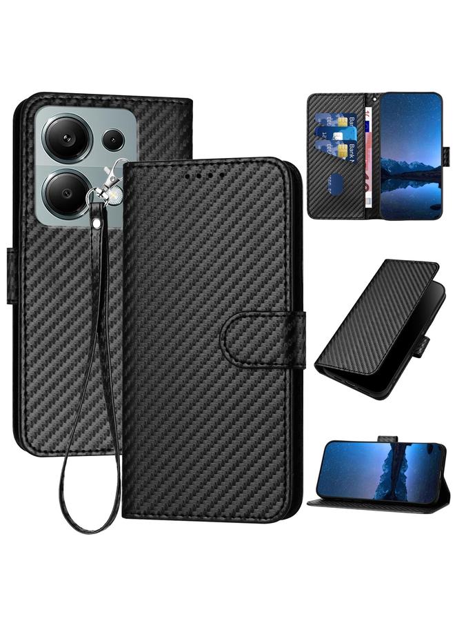Case For Xiaomi Redmi Note 13 Pro 4G YX0070 Carbon Fiber Buckle Leather Phone Case with Lanyard