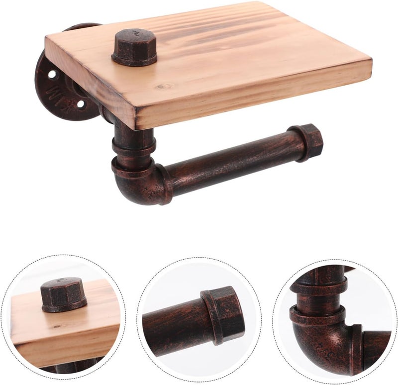 Industrial Style Toilet Paper Holder Wall-Mounted Floating Storage Shelf Retro Wood Design for Bathroom Multipurpose Roll Paper Rack Decorative Sundries Holder Random Color - Image 5