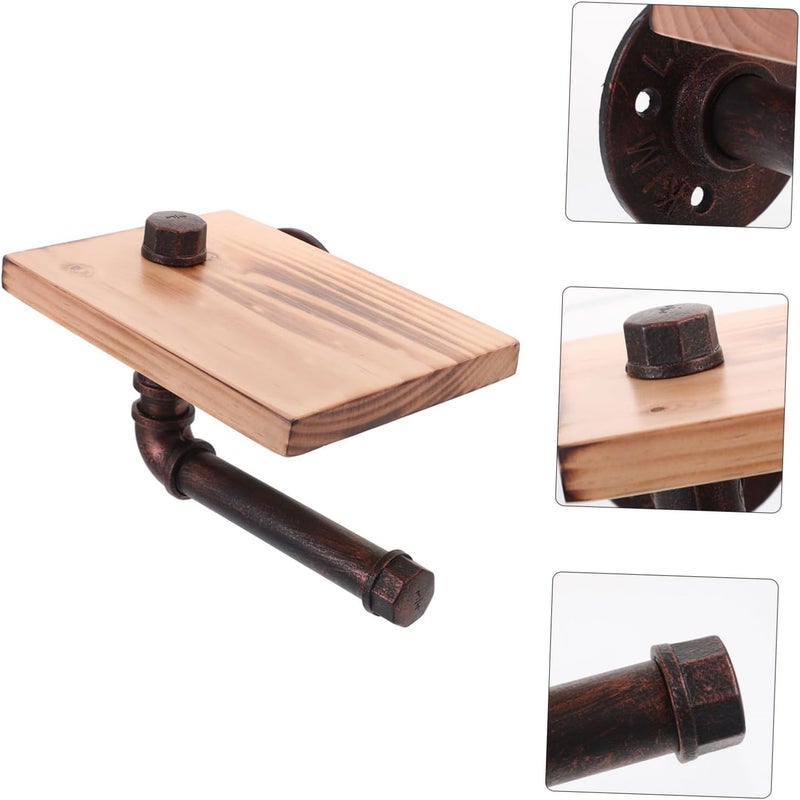Industrial Style Toilet Paper Holder Wall-Mounted Floating Storage Shelf Retro Wood Design for Bathroom Multipurpose Roll Paper Rack Decorative Sundries Holder Random Color - Image 4