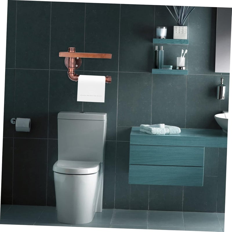 Industrial Style Toilet Paper Holder Wall-Mounted Floating Storage Shelf Retro Wood Design for Bathroom Multipurpose Roll Paper Rack Decorative Sundries Holder Random Color - Image 2