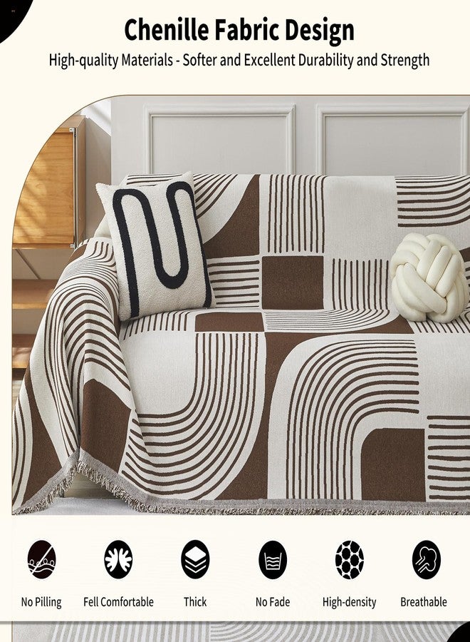 WEYOND Boho Couch Cover Sofa Covers Washable, Chenille Couch Covers for 3 Cushion Couch Sofa Pet Friendly, Bohemian Sofa Slipcovers for Sectional Sofa, Loveseat, 2 3 4 Seater (71" x 102", Coffee) - Image 3