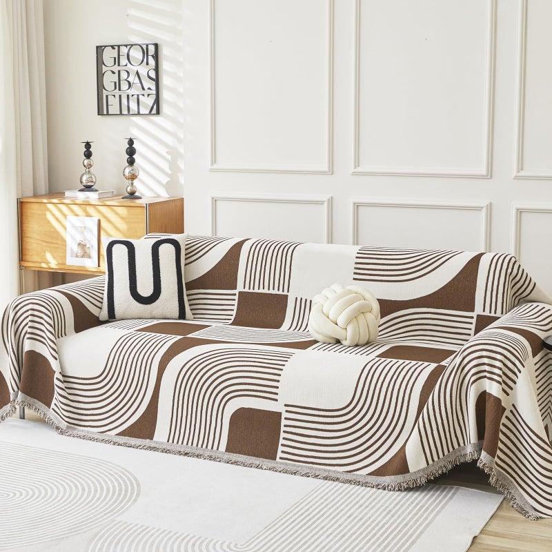 WEYOND Boho Couch Cover Sofa Covers Washable, Chenille Couch Covers for 3 Cushion Couch Sofa Pet Friendly, Bohemian Sofa Slipcovers for Sectional Sofa, Loveseat, 2 3 4 Seater (71" x 102", Coffee) - Image 1