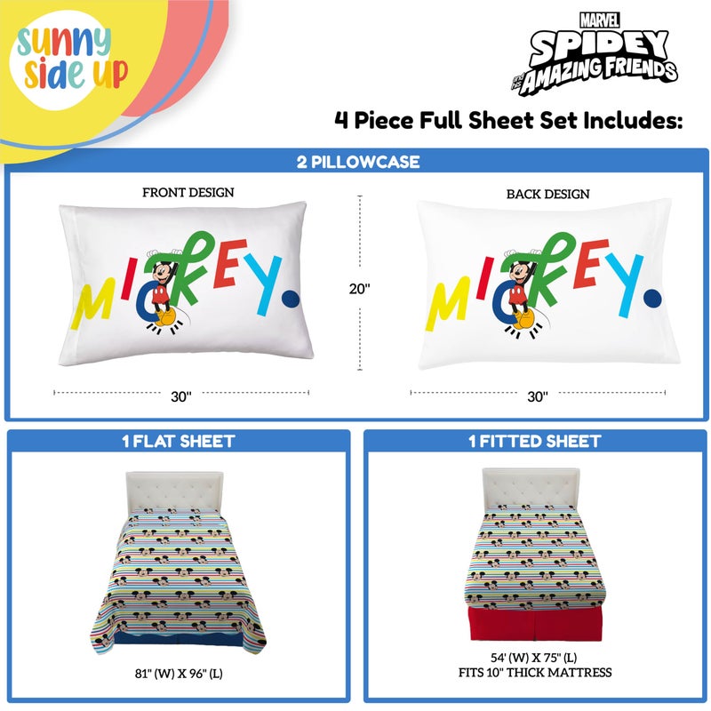 Sunny Side Up Sunny Side Up Disney Mickey Mouse Full Sheet Set - 4 Piece Kids Bedding Set includes Pillow Cover - Super Soft Microfiber Sheets  - Image 3