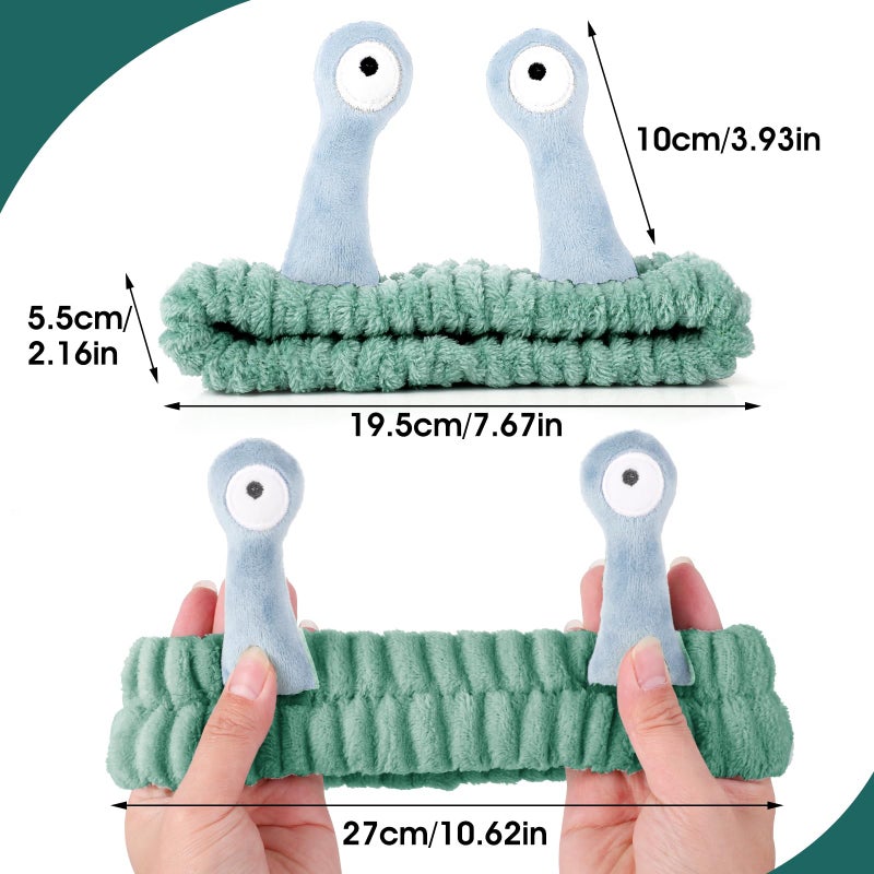 Molain Face Wash Headband, Palm and Snail Spa Hair Bands Makeup Headbands Women Cartoon Cute Coral Fleece Elastic Headband Creative Hair Accessories for Washing Face Shower Sports (Blue and Green) - Image 2