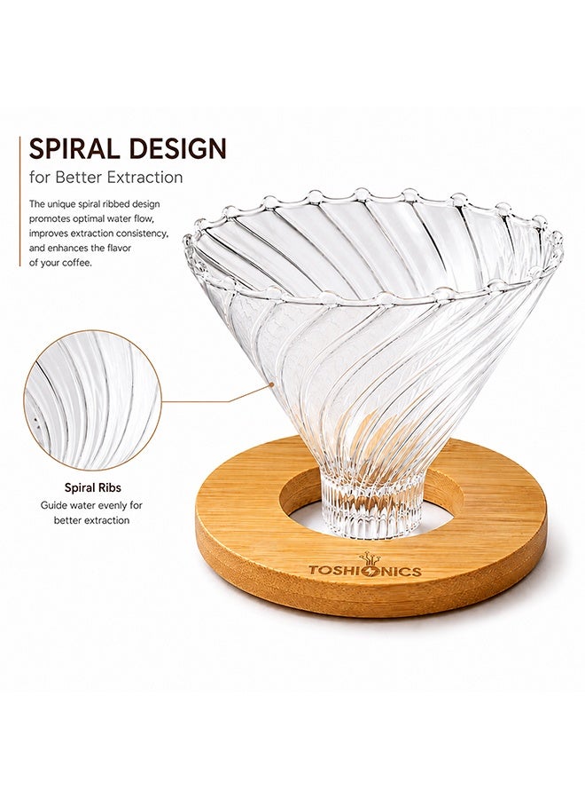 Toshionics V60 Glass Coffee Dripper With Wooden Base Clear 500ml - Image 5