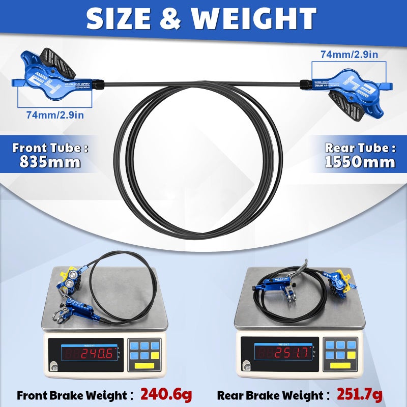 BUCKLOS IIIPRO E4 MTB 4 Pistons Mountain Bike Hydraulic Disc Brake Set Front 835mm and Rear 1550mm with Ceramic Brake Pad for Bicycle/E-Bike (Pre-Bled)â€¦ - Image 4