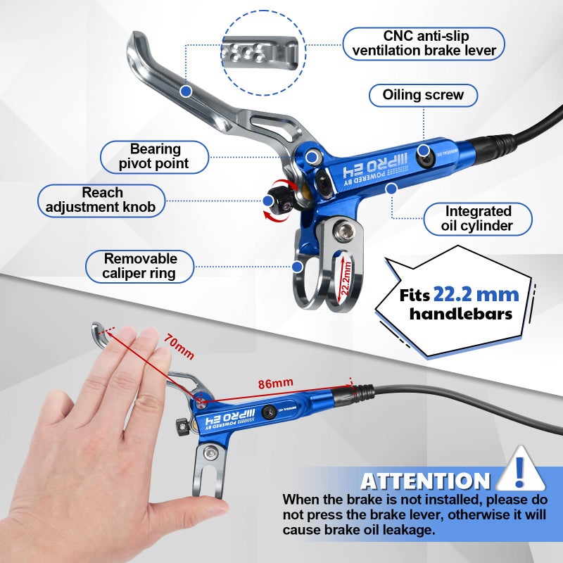 BUCKLOS IIIPRO E4 MTB 4 Pistons Mountain Bike Hydraulic Disc Brake Set Front 835mm and Rear 1550mm with Ceramic Brake Pad for Bicycle/E-Bike (Pre-Bled)â€¦ - Image 2