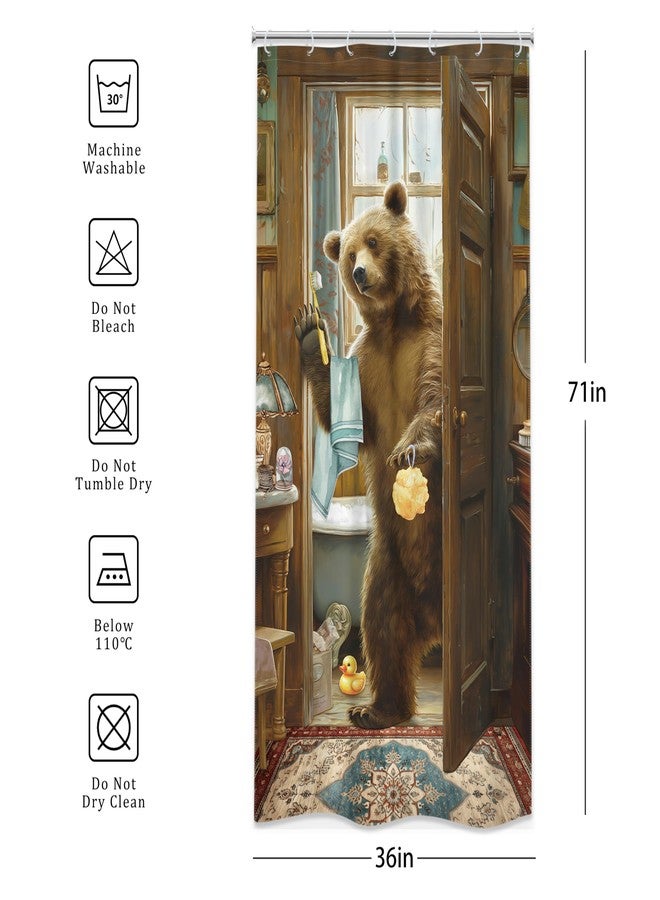 LGhtyro Small Stall RV Funny Bear Shower Curtain Bathroom Set 36Wx71H Inches Farmhouse Animal Bathing Retro Rustic Country Wooden Wildlife Bath Accessories Hilarious Art Home Decor Fabric 7 Pack Hooks - Image 5