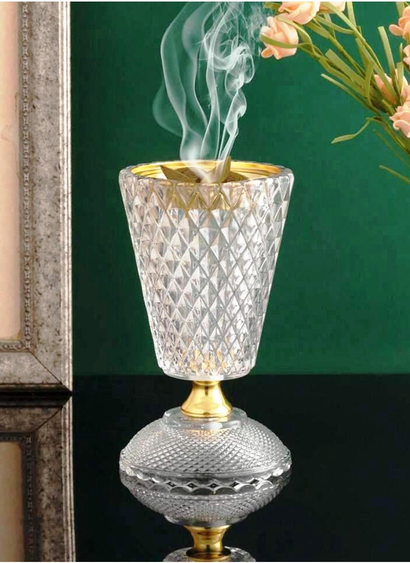 SAQOWARE - Crystal Finished Madkhan Bakhoor Burner | Incense Burner Clear | Crystal Glass Bakhoor Burner | Oud burner | Incense Bakhoor Charcoal Burner | Frankincense Burner | Madkhan | Mabkhara -Clear - Image 1