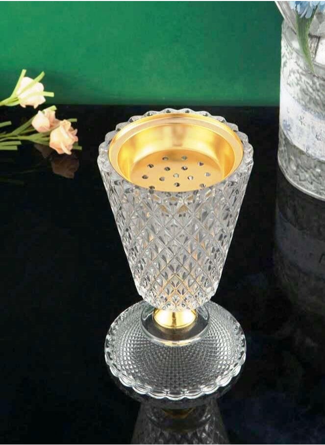 SAQOWARE - Crystal Finished Madkhan Bakhoor Burner | Incense Burner Clear | Crystal Glass Bakhoor Burner | Oud burner | Incense Bakhoor Charcoal Burner | Frankincense Burner | Madkhan | Mabkhara -Clear - Image 1