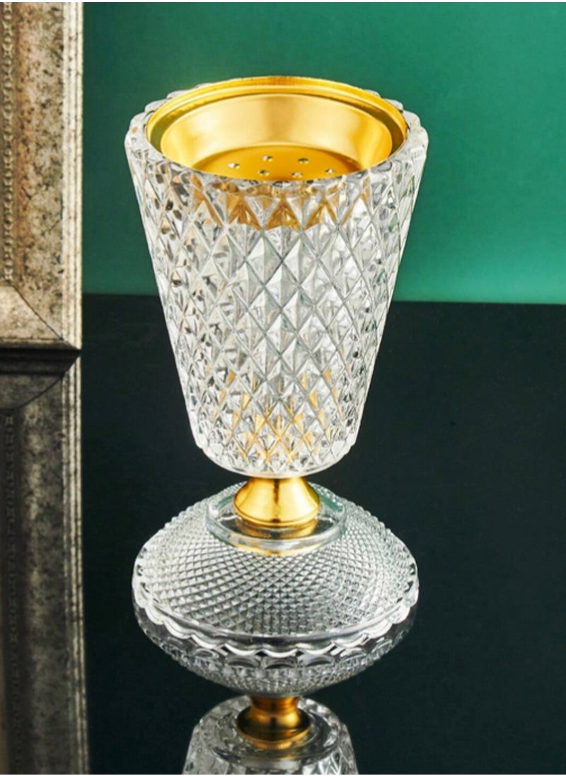 SAQOWARE - Crystal Finished Madkhan Bakhoor Burner | Incense Burner Clear | Crystal Glass Bakhoor Burner | Oud burner | Incense Bakhoor Charcoal Burner | Frankincense Burner | Madkhan | Mabkhara -Clear - Image 1