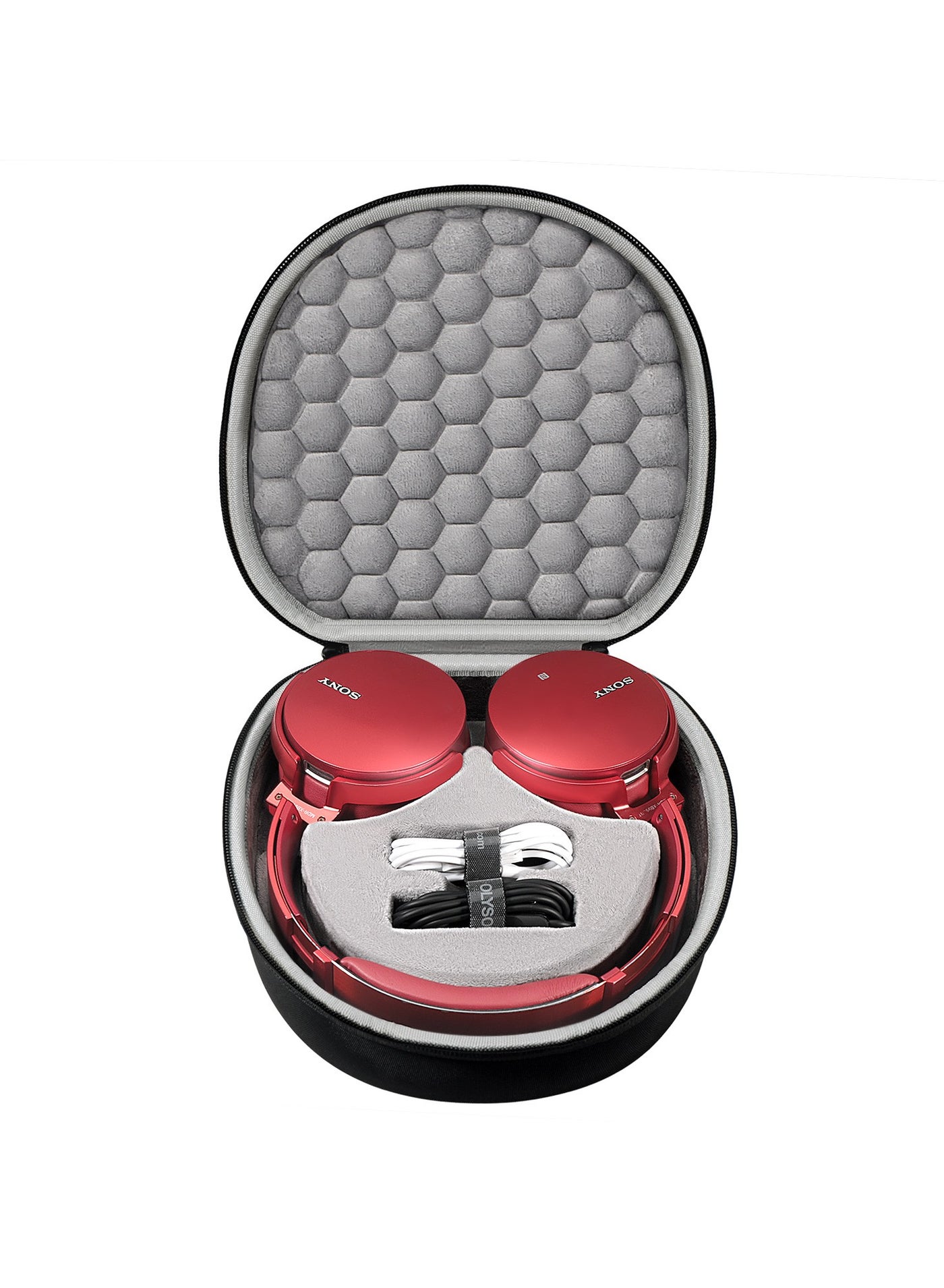 For Sony MDR-XB550AP Headphones - Zippered Storage Case Hard-Shell Shockproof Portable Protective Case Accessory Organizer