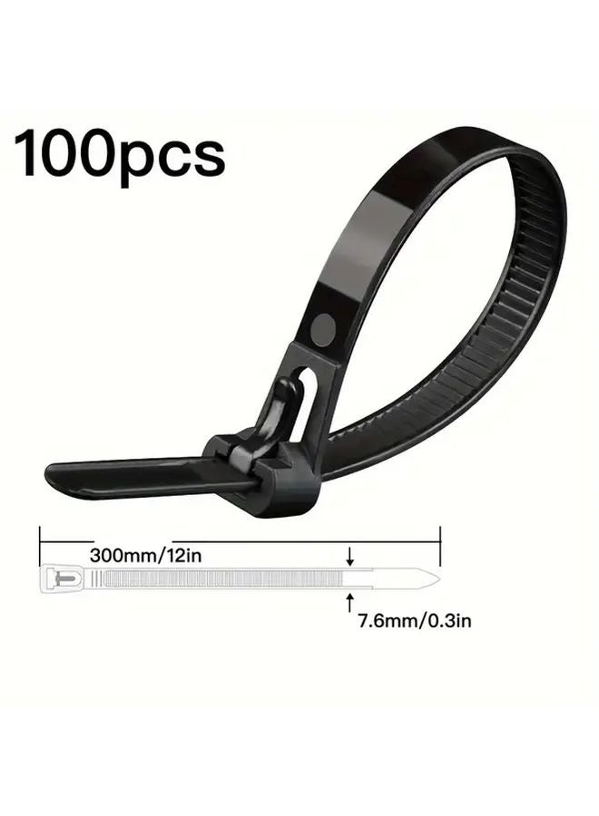100 Pieces 12 Inch Reusable Plastic Cable Ties Quick Release Nylon Wire Fasteners Adjustable Bag Seals - Image 1