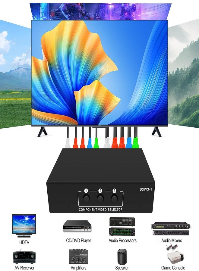 لينك ستايل موزع فيديو AV ثلاثي المنافذ من LinkStyle، مع مُحدد RGB ومحول، 3 مداخل ومخرج واحد، متوافق مع Xbox 360 وWii وPS2 وPS3 وDVD - Image 3