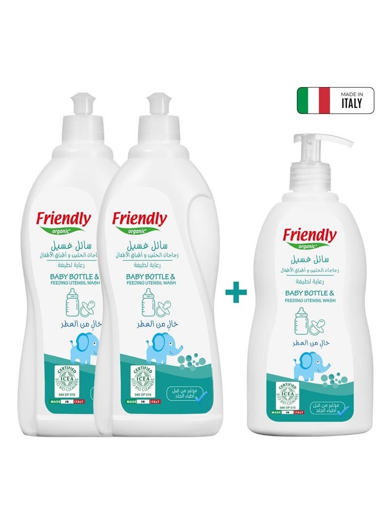 FRIENDLY ORGANIC Baby Bottle and Feeding Utensil Cleanser 1*500ml , 2*750ml Pack of 3, Fragrance-Free, Ideal for Cleaning Baby Bottles, Teats, and Accessories  - Image 1