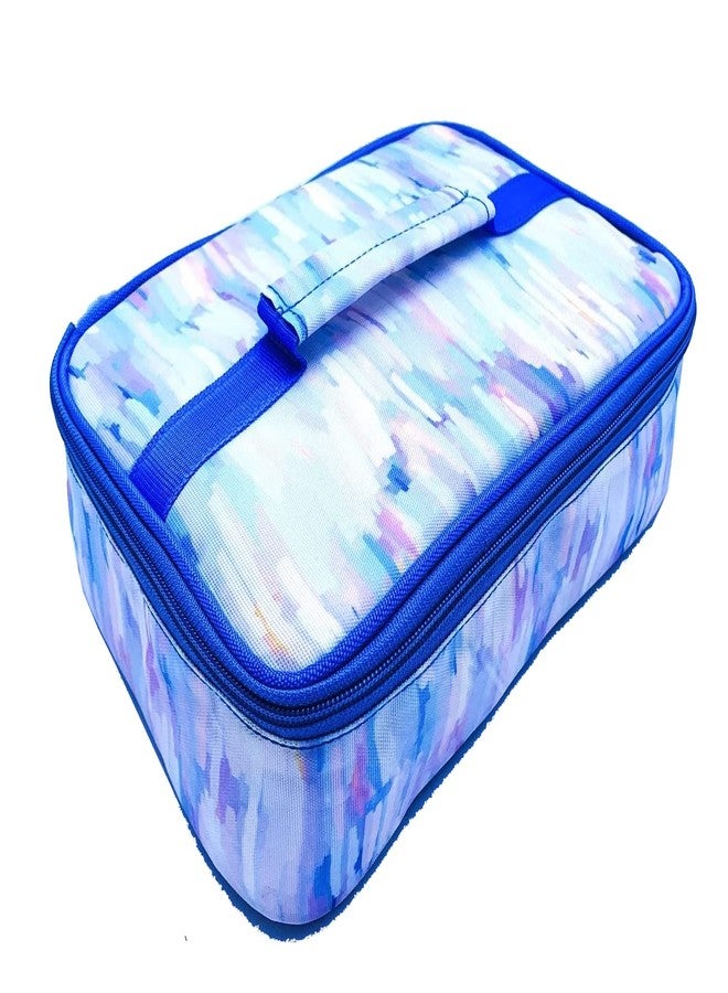 Echo Boomers Blue Colour Printed Insulated Tiffin Bento Lunch Large Bag with Multi Zipper Pockets - Image 1