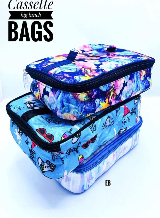 Echo Boomers Blue Colour Printed Insulated Tiffin Bento Lunch Large Bag with Multi Zipper Pockets - Image 3