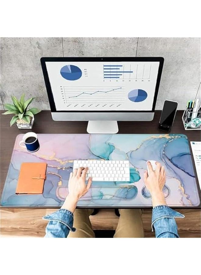 Large Mouse Pad and Keyboard Wrist Rest, 4-in-1 Extended Mouse Pad with Wrist Support, Non-Slip Desk Mat Protector, Ultra Thick Desk Blotter for Office, Home (4pcs-green Marble)