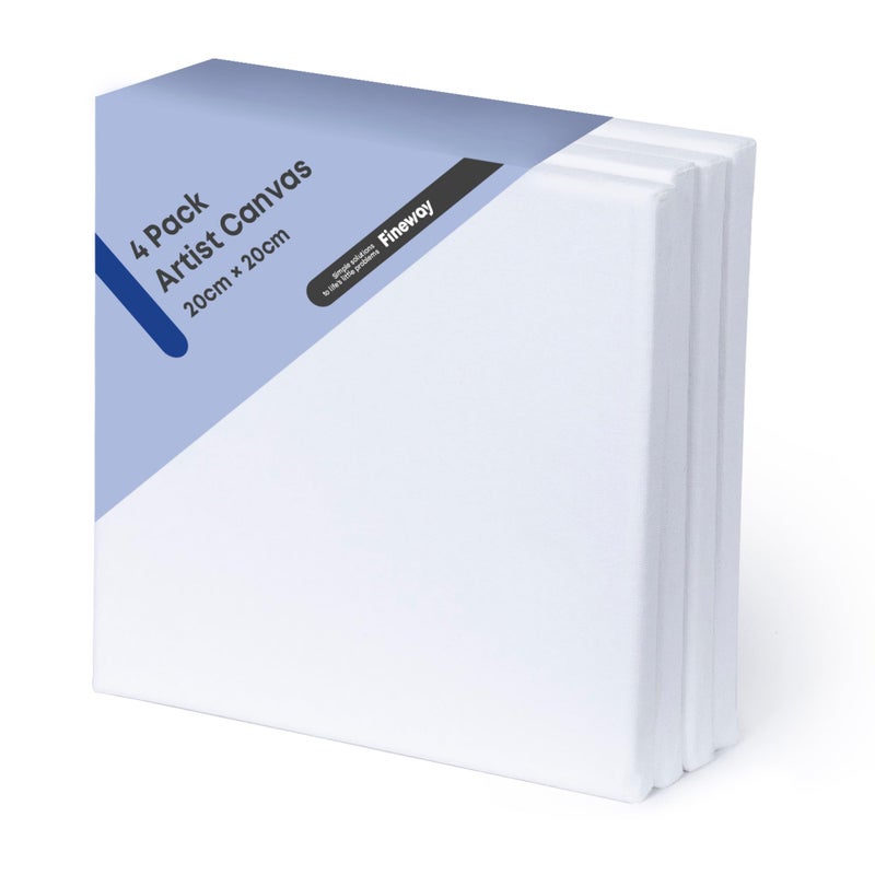 Set of 4 Blank Stretched Canvas On Square 20cm X 20cm 8 X 8 Wooden Frames Ideal for Painting  Decorating Suitable for Both Oil and Acrylic Paints Can Be Used by All Ages