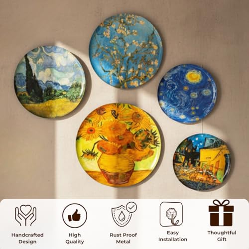 RITUALISTIC Van Gogh Wall Plate for home decor | Metal Iron wall decor items for living room |gifts for family & friends| home decor and house warming gift items | wall art & showpiece| Set of 5 - Image 3