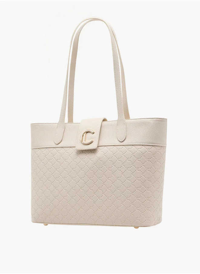 لو كونفورت Women's Monogram Embossed Tote Bag with Double Handle and Zip Closure