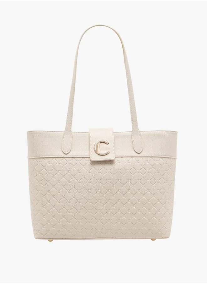لو كونفورت Women's Monogram Embossed Tote Bag with Double Handle and Zip Closure
