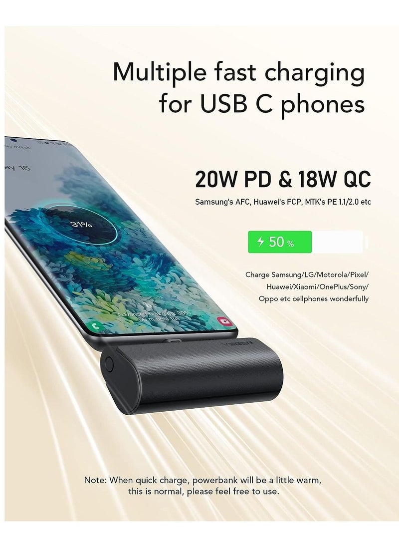 VEGER - Mini Portable Charger, 20W PD Fast Charging USB C Small Power Bank, 5000mAh Docking Battery Pack for Samsung Galaxy S22, S21, S20, S10, S9, Pixel, Moto, LG, Oculus Quest, Android (Type-C Port) - Image 1