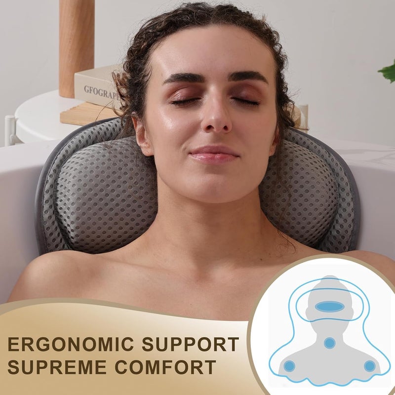 Binobella Bath Pillow Luxury Bathtub Pillow, Extra Soft & Comfortable Bath Pillow for Tub Head Neck and Back Support, with 4D Air Mesh Cushions & Non-Slip Suction Cups - Great Bath Gifts (Gray) - Image 3