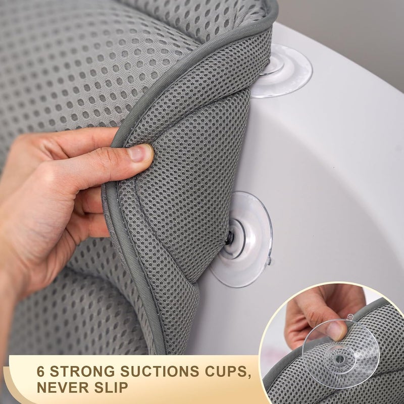 Binobella Bath Pillow Luxury Bathtub Pillow, Extra Soft & Comfortable Bath Pillow for Tub Head Neck and Back Support, with 4D Air Mesh Cushions & Non-Slip Suction Cups - Great Bath Gifts (Gray) - Image 4