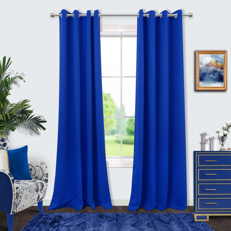 Mrs.Naturall Blue Kids Curtains Blackout for Boys Bedroom 84 Inch Length 2 Panels Set Luxury Gold Yellow Decor Teen Room Darkening Window Coverings Drapes for Living Room Royal Blue 84 Long French Cobalt Blue 