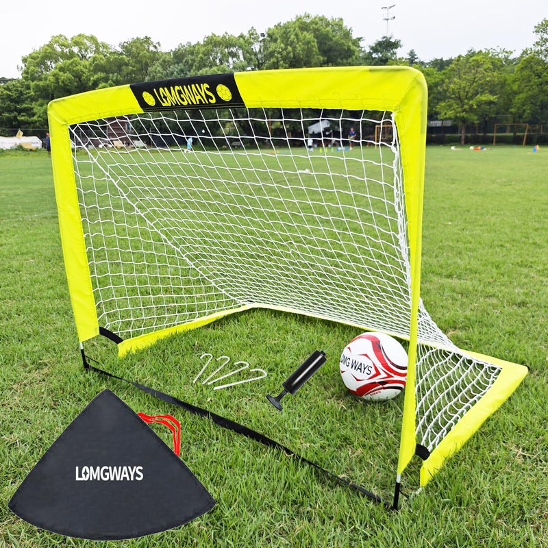 LOMGWAYS Soccer Goal for Backyard4x3 ft Portable Pops Up Soccer Net with Size 5 Soccer BallPumpGround StakesCarry Bag Perfect for BackyardCourtFieldEasy Set upGreat for All Levels and Ages - Image 2