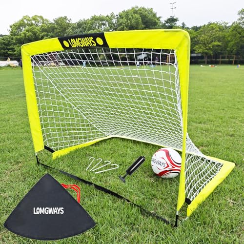LOMGWAYS Soccer Goal for Backyard4x3 ft Portable Pops Up Soccer Net with Size 5 Soccer BallPumpGround StakesCarry Bag Perfect for BackyardCourtFieldEasy Set upGreat for All Levels and Ages - Image 1