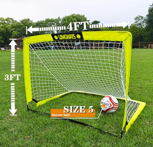 LOMGWAYS Soccer Goal for Backyard4x3 ft Portable Pops Up Soccer Net with Size 5 Soccer BallPumpGround StakesCarry Bag Perfect for BackyardCourtFieldEasy Set upGreat for All Levels and Ages - Image 3