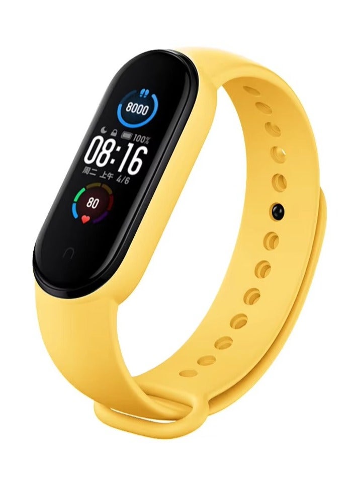 حزام سيليكون بديل لسوار Xiaomi Mi Band 7/6/5 قابل للتنفس (أصفر)