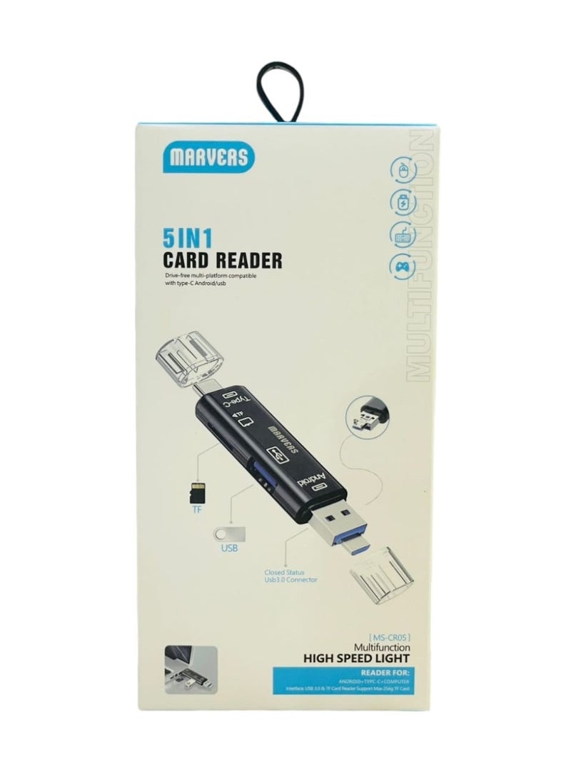 أعجوبة قارئ بطاقات متعدد الوظائف 5 في 1 لنقل البيانات بسرعة عالية إلى أجهزة متنوعة، تصميم صغير الحجم مع منافذ متعددة، سهل التوصيل والتشغيل - Image 4