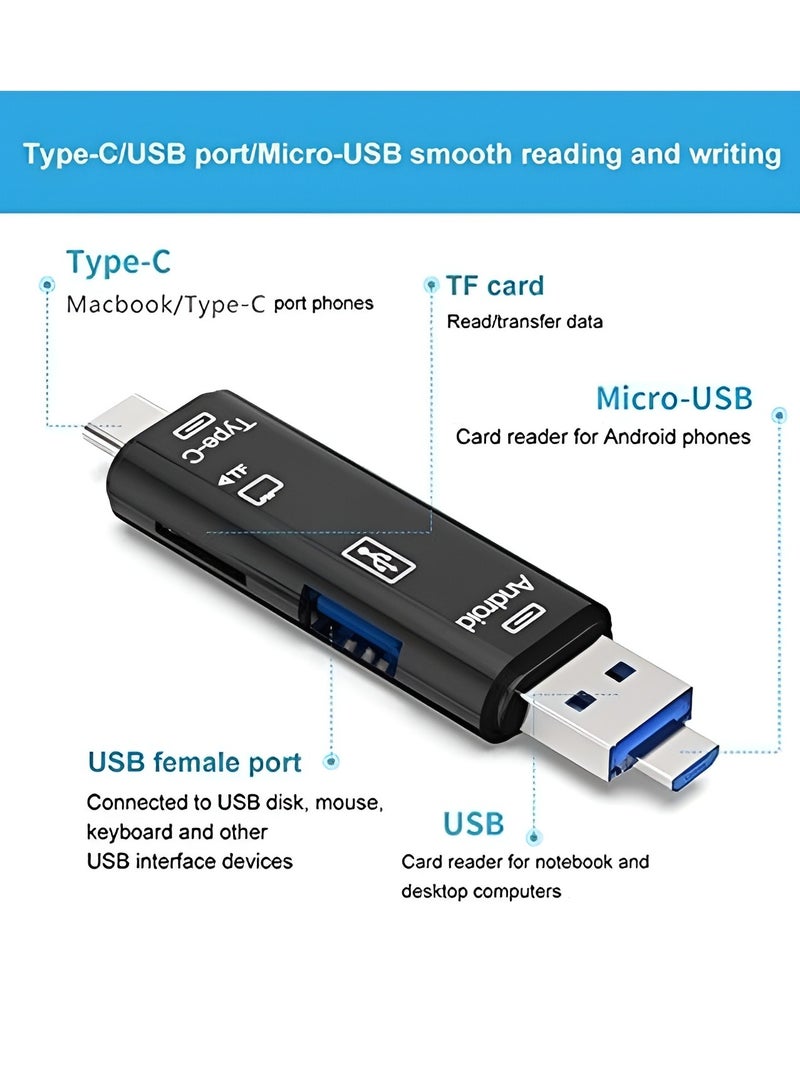 أعجوبة قارئ بطاقات متعدد الوظائف 5 في 1 لنقل البيانات بسرعة عالية إلى أجهزة متنوعة، تصميم صغير الحجم مع منافذ متعددة، سهل التوصيل والتشغيل - Image 2