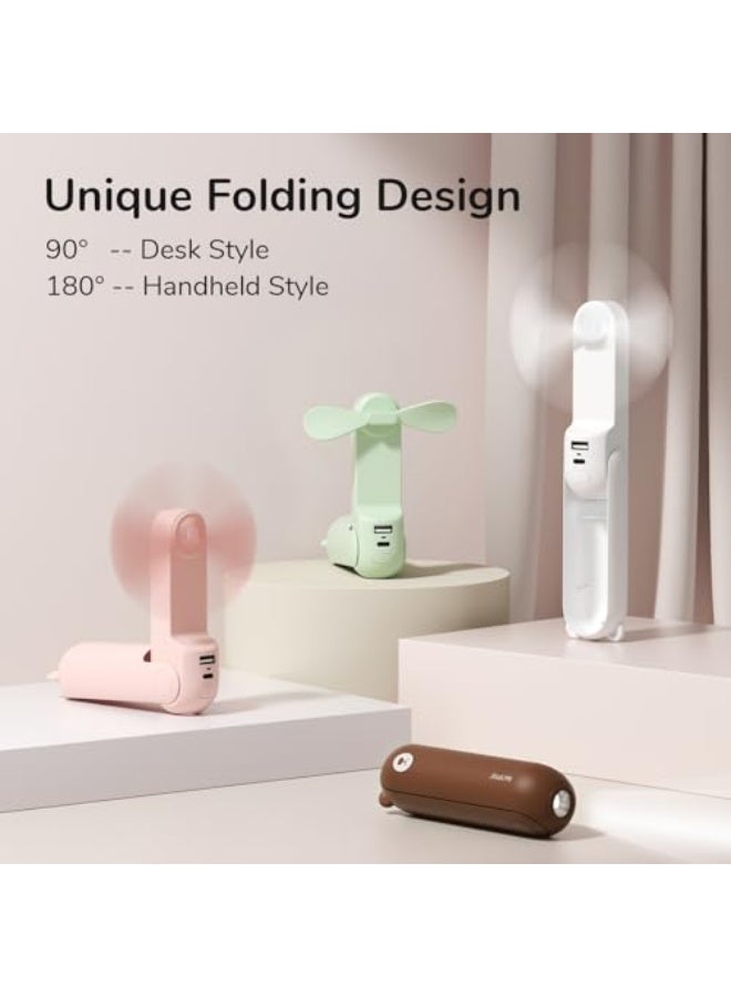 JISULIFE Handheld Mini Fan, 3 IN 1 USB Rechargeable Portable Fan [12-19 Working Hours] with Power Bank, Flashlight, Pocket Design for Travel/Summer/Concerts/Lash, Gifts for Women (Brown) - Image 4