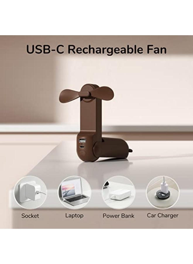 JISULIFE Handheld Mini Fan, 3 IN 1 USB Rechargeable Portable Fan [12-19 Working Hours] with Power Bank, Flashlight, Pocket Design for Travel/Summer/Concerts/Lash, Gifts for Women (Brown) - Image 5