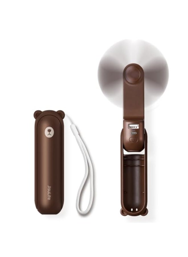 JISULIFE Handheld Mini Fan, 3 IN 1 USB Rechargeable Portable Fan [12-19 Working Hours] with Power Bank, Flashlight, Pocket Design for Travel/Summer/Concerts/Lash, Gifts for Women (Brown) - Image 1