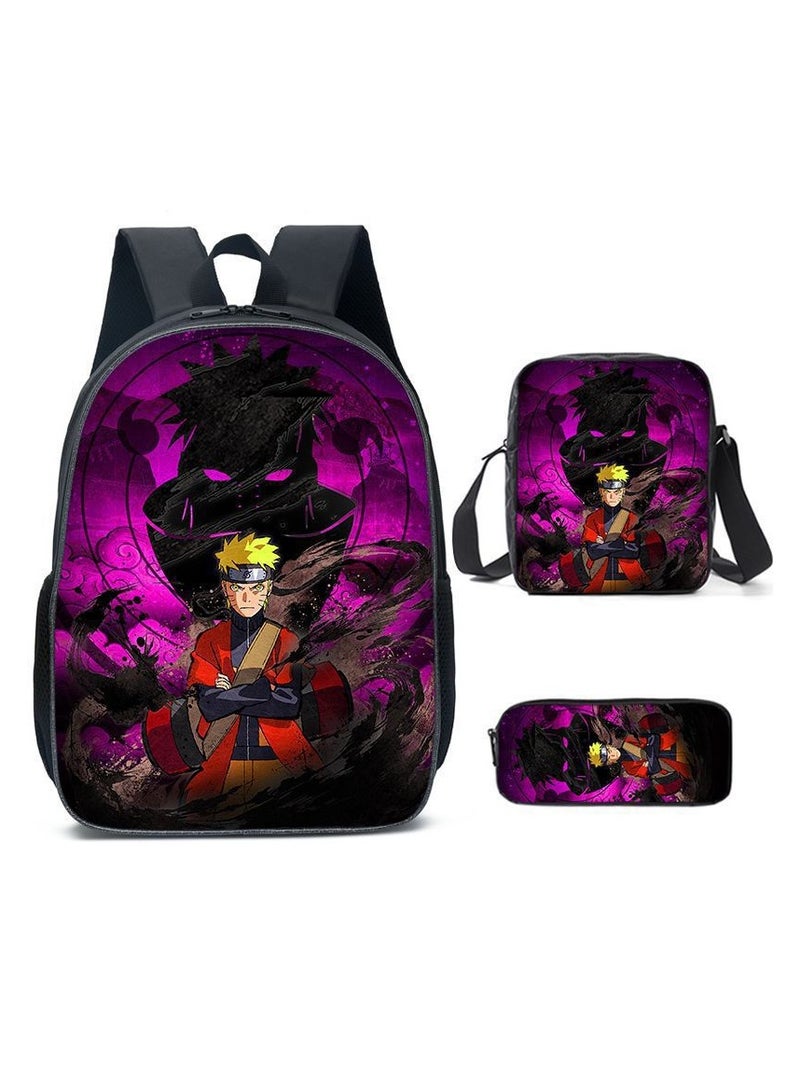 Naruto Cartoon Anime Student Backpack Three-Piece Set 29*42*16cm