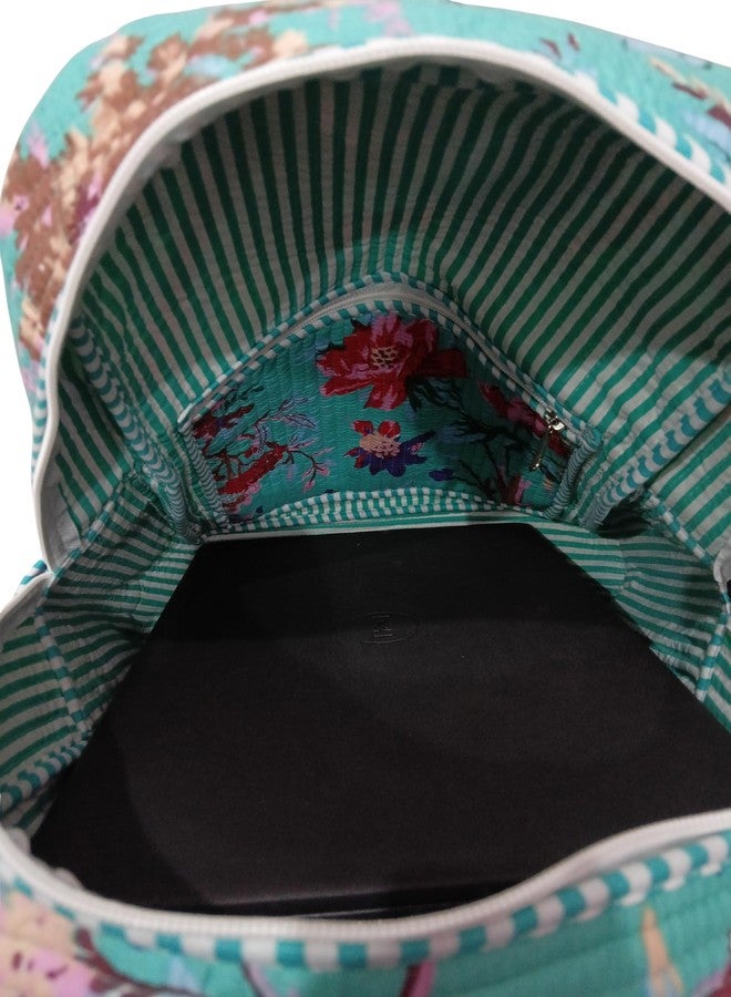 Doraya Cotton Quilted Unisex Backpack Hand Block Floral Printed Design Stylish Eco-Friendly Bag for School, Travel, and Everyday Adventures (Sea Green 2) - Image 5