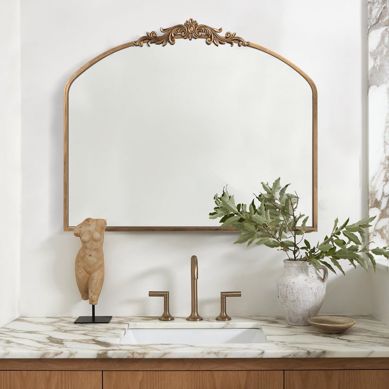 PERFNIQUE Vintage Mirror, 36" X 30" Arched Antique Baroque Mirror, Gold Traditional Wall Decor, Ornate Decor Anthro Look Alike Decor for Bathroom Living Room Fireplace Entryway Hallway - Image 4