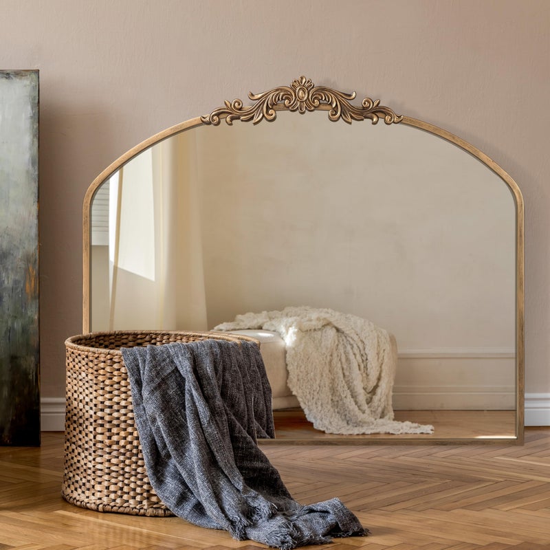PERFNIQUE Vintage Mirror, 36" X 30" Arched Antique Baroque Mirror, Gold Traditional Wall Decor, Ornate Decor Anthro Look Alike Decor for Bathroom Living Room Fireplace Entryway Hallway - Image 1