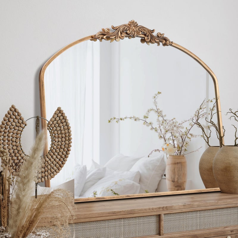 PERFNIQUE Vintage Mirror, 36" X 30" Arched Antique Baroque Mirror, Gold Traditional Wall Decor, Ornate Decor Anthro Look Alike Decor for Bathroom Living Room Fireplace Entryway Hallway - Image 2