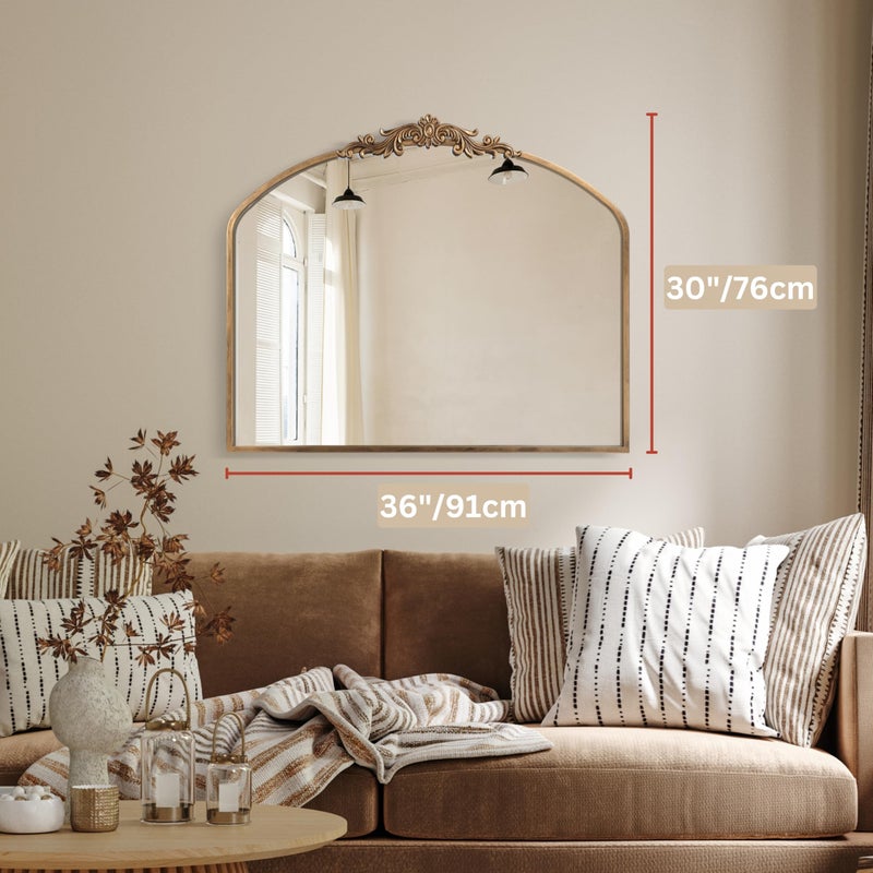 PERFNIQUE Vintage Mirror, 36" X 30" Arched Antique Baroque Mirror, Gold Traditional Wall Decor, Ornate Decor Anthro Look Alike Decor for Bathroom Living Room Fireplace Entryway Hallway - Image 3