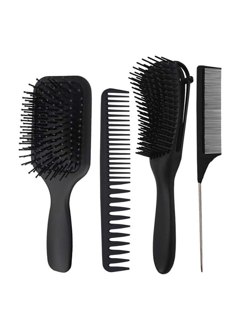 إي سي في في مجموعة مكونة من 4 قطع من أمشاط وفرش الشعر لفك تشابك الشعر، أمشاط تصفيف الشعر للرجال والنساء، فرشاة مجداف لفك تشابك الشعر، مشط واسع الأسنان، مشط ذيل - Image 1