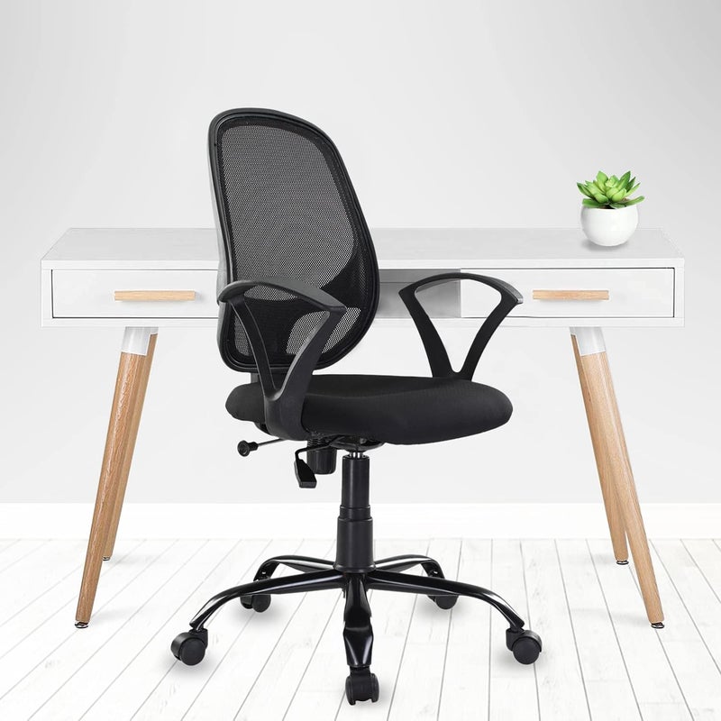 FURNICOM CHAIRS Spark Mesh Mid Back Ergonomic Office Chair Breathable Mesh Fabric Metal Base Black - Image 1
