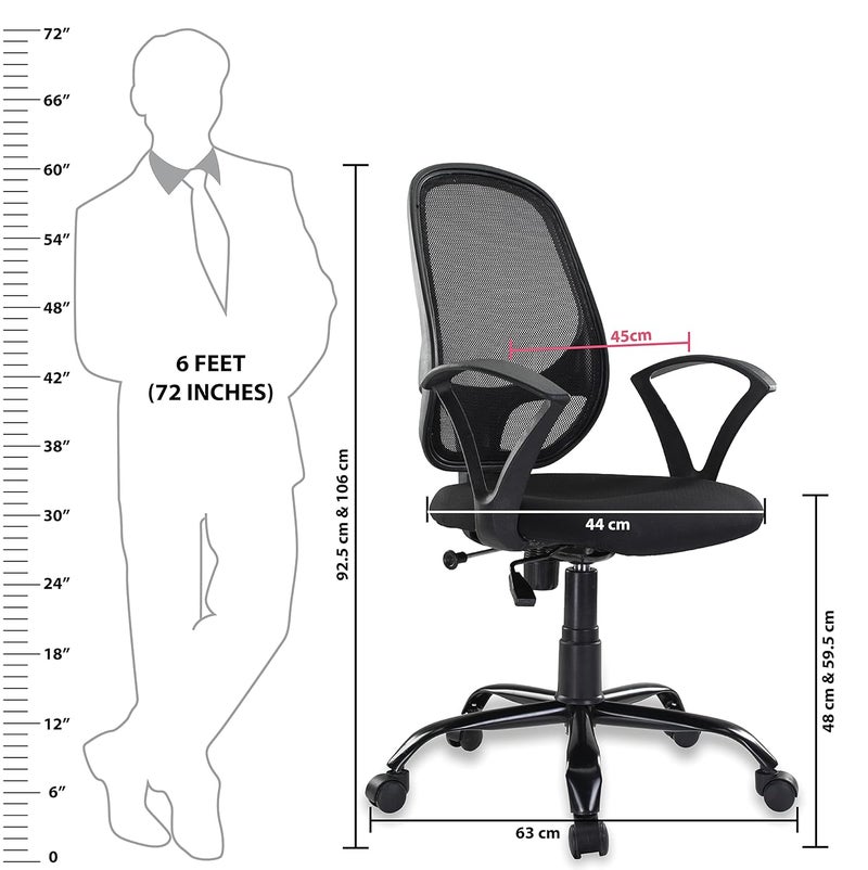 FURNICOM CHAIRS Spark Mesh Mid Back Ergonomic Office Chair Breathable Mesh Fabric Metal Base Black - Image 2